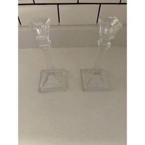 Vtg pair of cut glass candle sticks 8.25 in tall